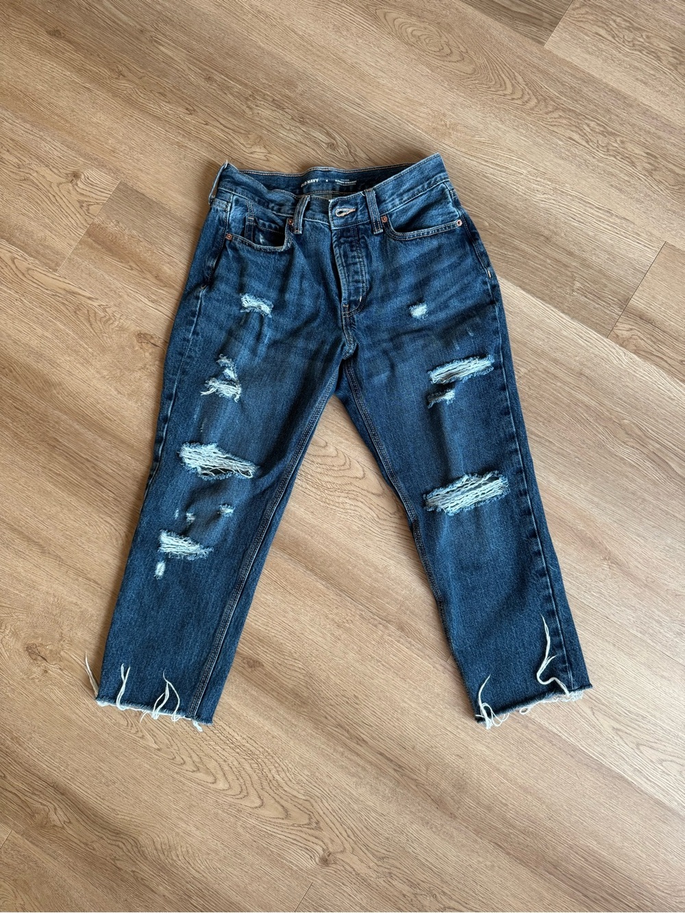 Old Navy Hi-Rise Button Fly Distressed Jeans